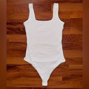 White Ribbed Tank Bodysuit